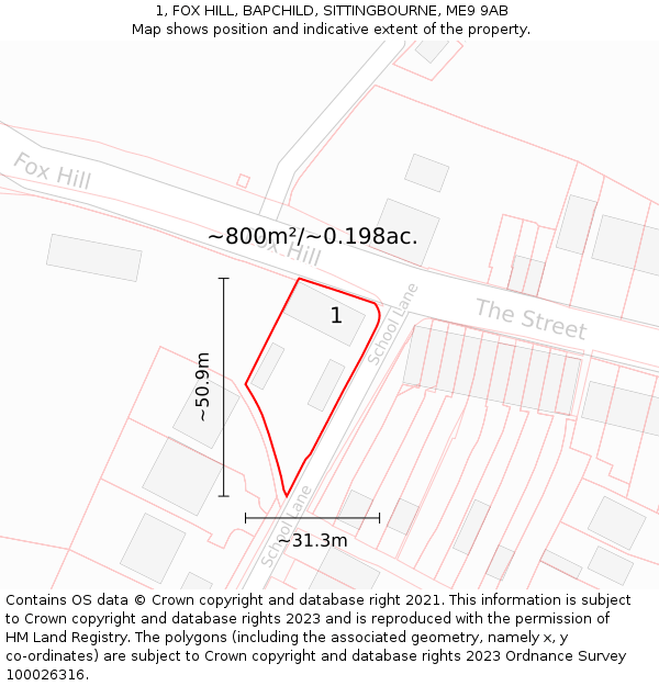 1, FOX HILL, BAPCHILD, SITTINGBOURNE, ME9 9AB: Plot and title map