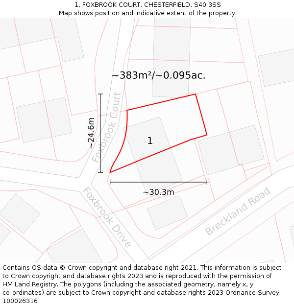 1, FOXBROOK COURT, CHESTERFIELD, S40 3SS: Plot and title map