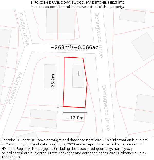 1, FOXDEN DRIVE, DOWNSWOOD, MAIDSTONE, ME15 8TQ: Plot and title map