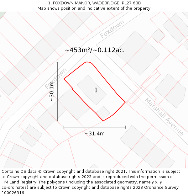 1, FOXDOWN MANOR, WADEBRIDGE, PL27 6BD: Plot and title map