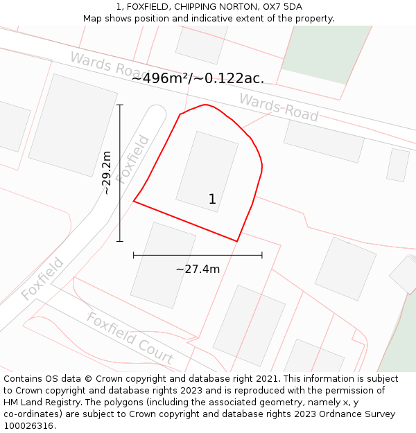 1, FOXFIELD, CHIPPING NORTON, OX7 5DA: Plot and title map