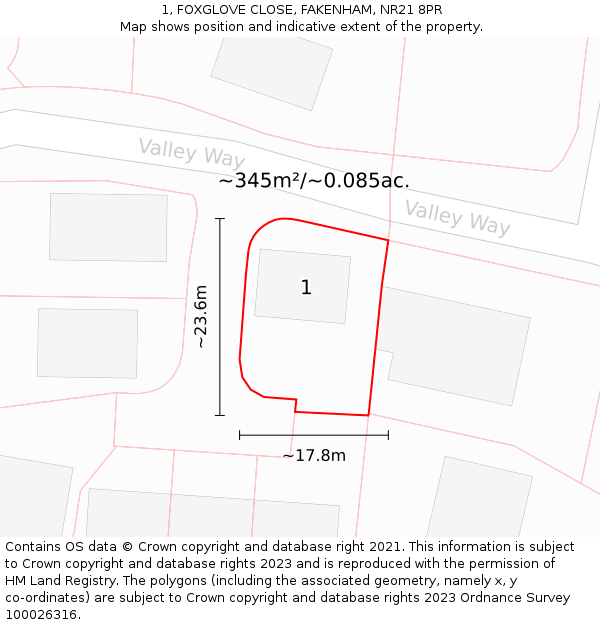 1, FOXGLOVE CLOSE, FAKENHAM, NR21 8PR: Plot and title map