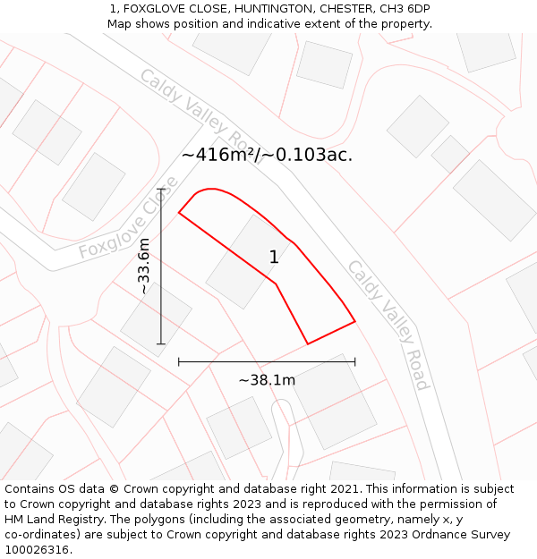 1, FOXGLOVE CLOSE, HUNTINGTON, CHESTER, CH3 6DP: Plot and title map