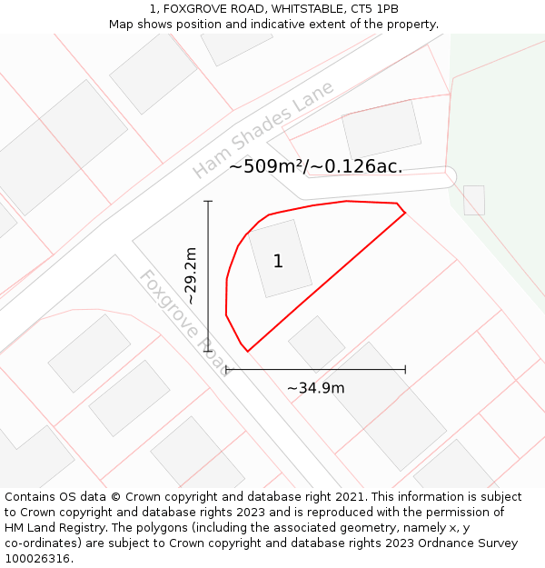 1, FOXGROVE ROAD, WHITSTABLE, CT5 1PB: Plot and title map
