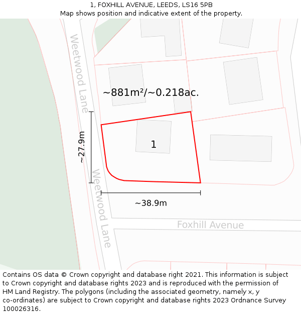 1, FOXHILL AVENUE, LEEDS, LS16 5PB: Plot and title map
