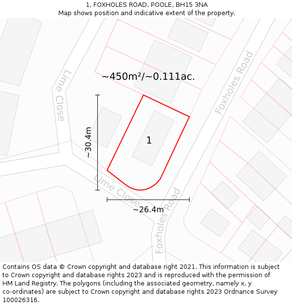 1, FOXHOLES ROAD, POOLE, BH15 3NA: Plot and title map