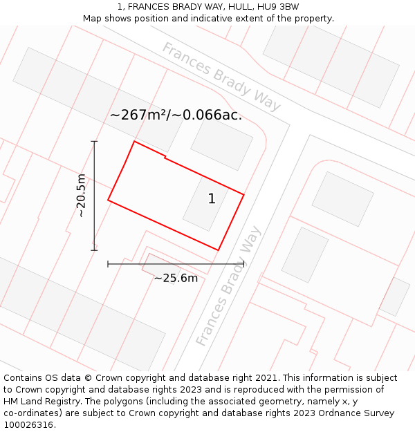1, FRANCES BRADY WAY, HULL, HU9 3BW: Plot and title map