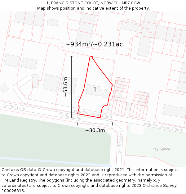 1, FRANCIS STONE COURT, NORWICH, NR7 0GW: Plot and title map