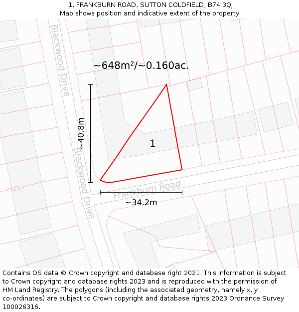1, FRANKBURN ROAD, SUTTON COLDFIELD, B74 3QJ: Plot and title map