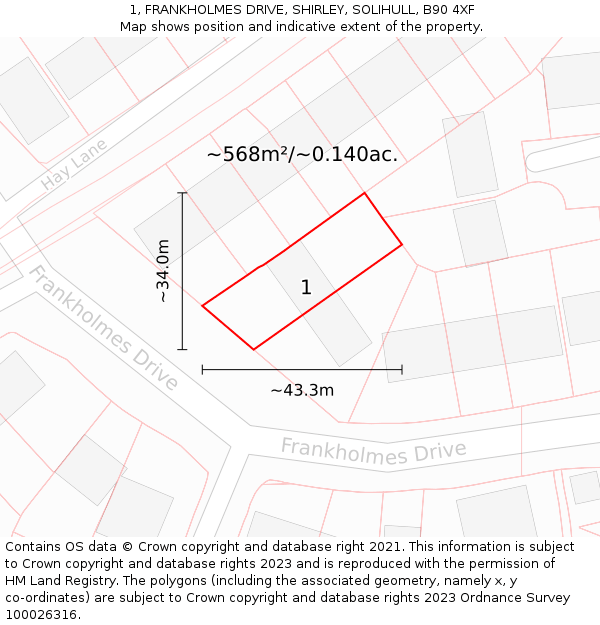 1, FRANKHOLMES DRIVE, SHIRLEY, SOLIHULL, B90 4XF: Plot and title map