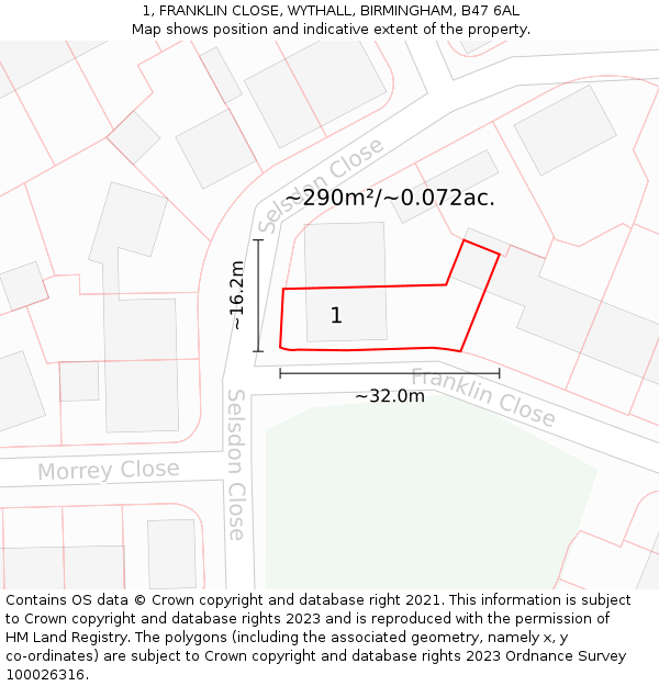 1, FRANKLIN CLOSE, WYTHALL, BIRMINGHAM, B47 6AL: Plot and title map