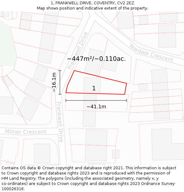 1, FRANKWELL DRIVE, COVENTRY, CV2 2EZ: Plot and title map