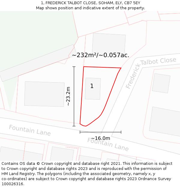 1, FREDERICK TALBOT CLOSE, SOHAM, ELY, CB7 5EY: Plot and title map