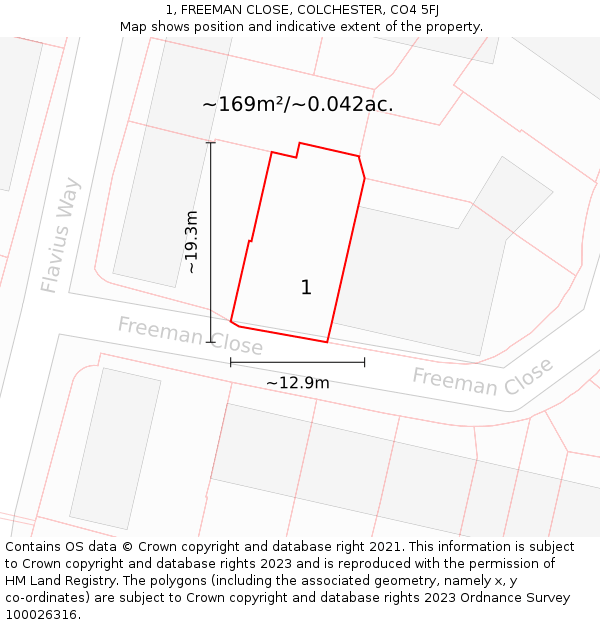 1, FREEMAN CLOSE, COLCHESTER, CO4 5FJ: Plot and title map