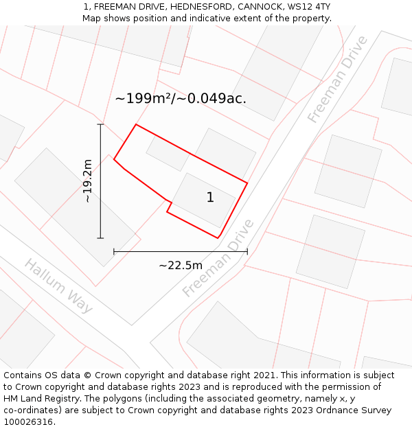 1, FREEMAN DRIVE, HEDNESFORD, CANNOCK, WS12 4TY: Plot and title map