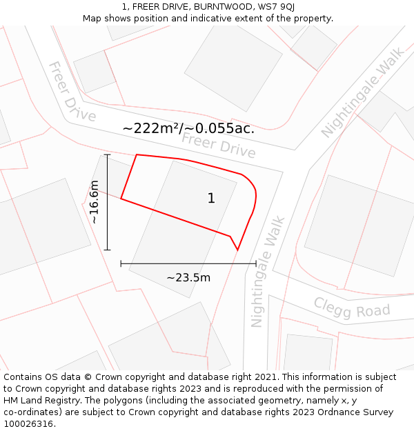 1, FREER DRIVE, BURNTWOOD, WS7 9QJ: Plot and title map