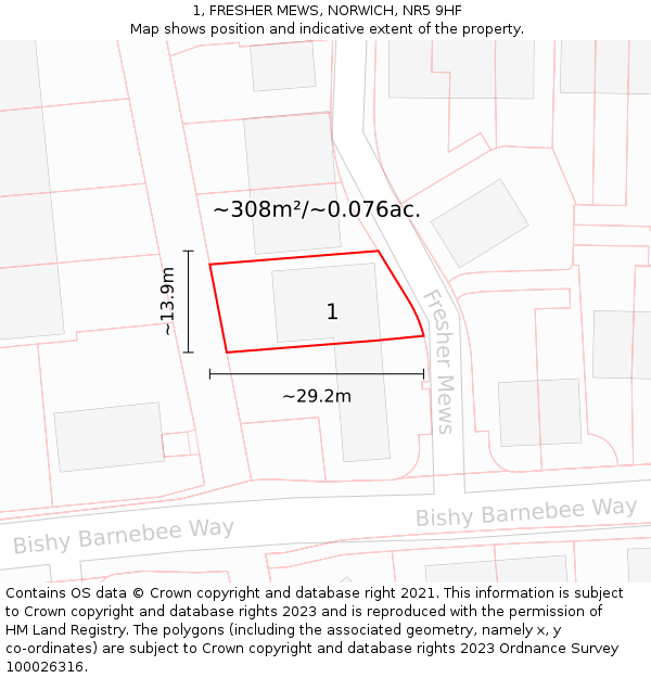 1, FRESHER MEWS, NORWICH, NR5 9HF: Plot and title map