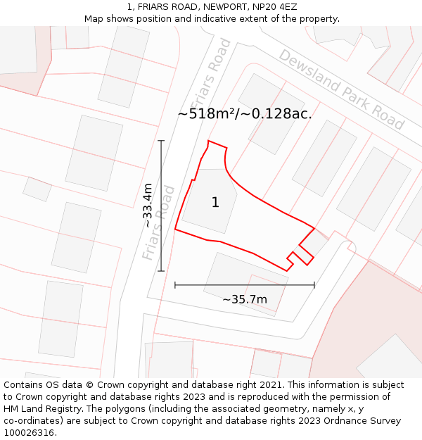 1, FRIARS ROAD, NEWPORT, NP20 4EZ: Plot and title map