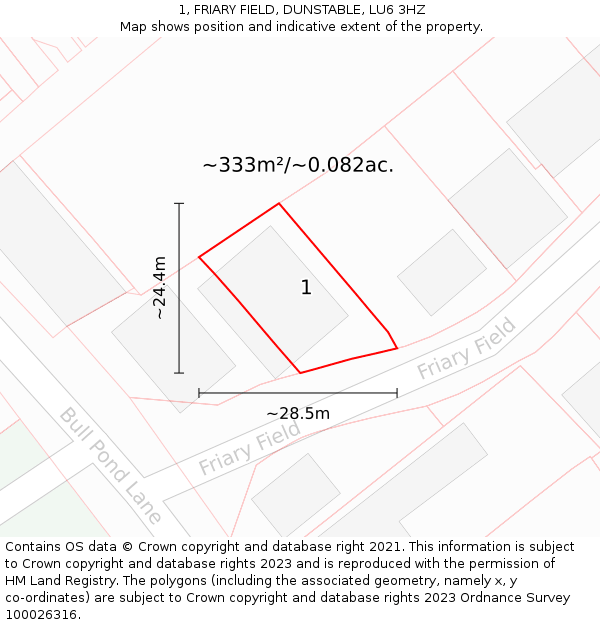 1, FRIARY FIELD, DUNSTABLE, LU6 3HZ: Plot and title map