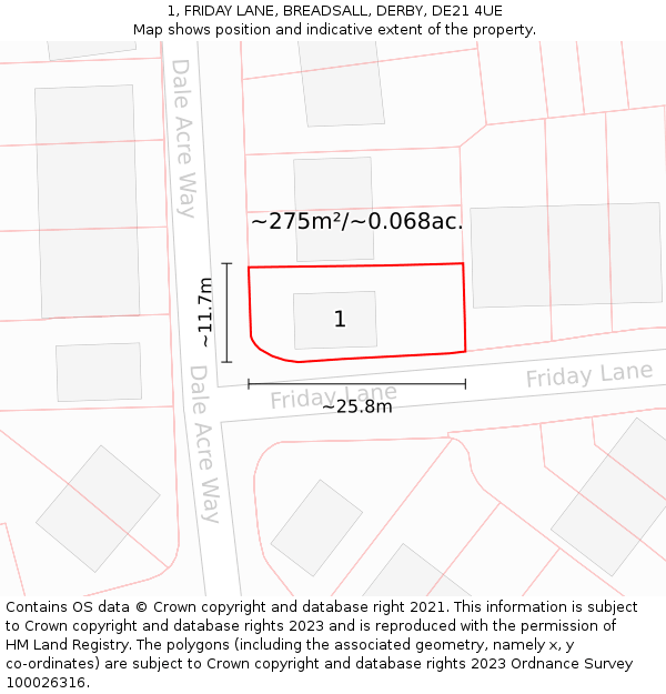 1, FRIDAY LANE, BREADSALL, DERBY, DE21 4UE: Plot and title map
