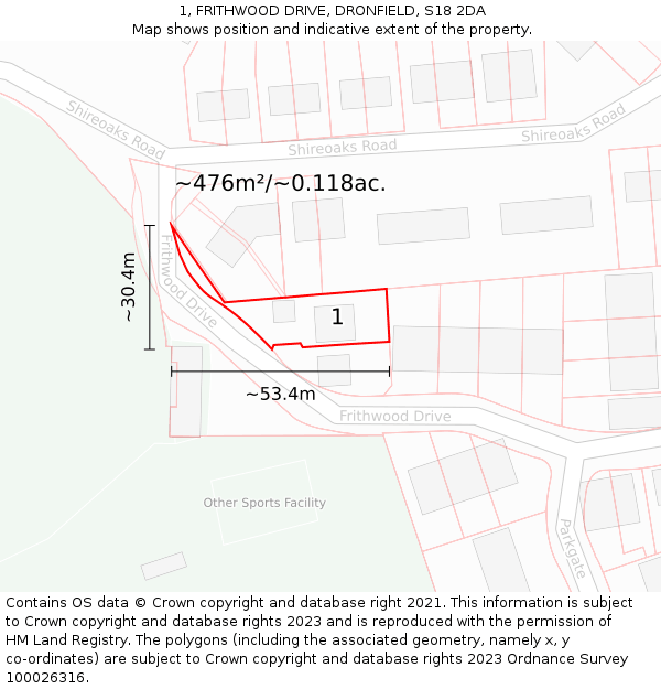 1, FRITHWOOD DRIVE, DRONFIELD, S18 2DA: Plot and title map