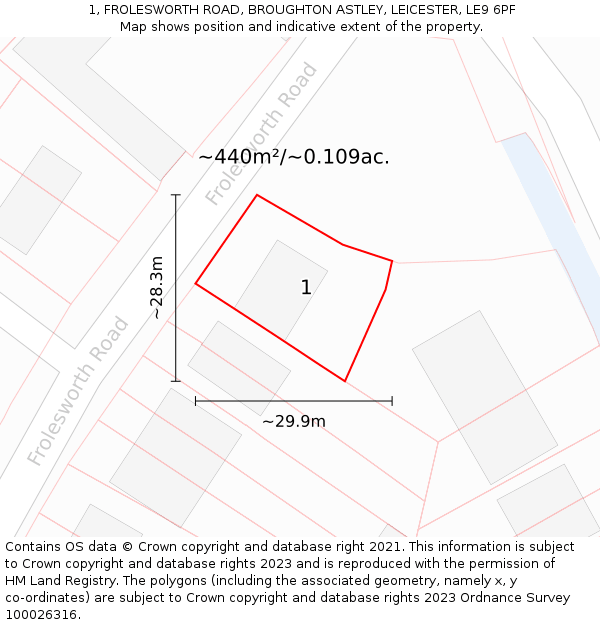 1, FROLESWORTH ROAD, BROUGHTON ASTLEY, LEICESTER, LE9 6PF: Plot and title map