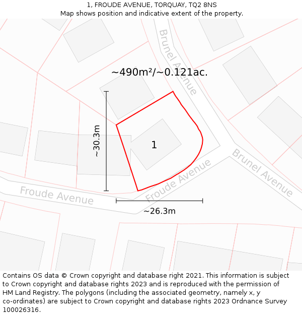 1, FROUDE AVENUE, TORQUAY, TQ2 8NS: Plot and title map