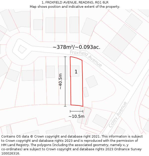 1, FROXFIELD AVENUE, READING, RG1 6LR: Plot and title map