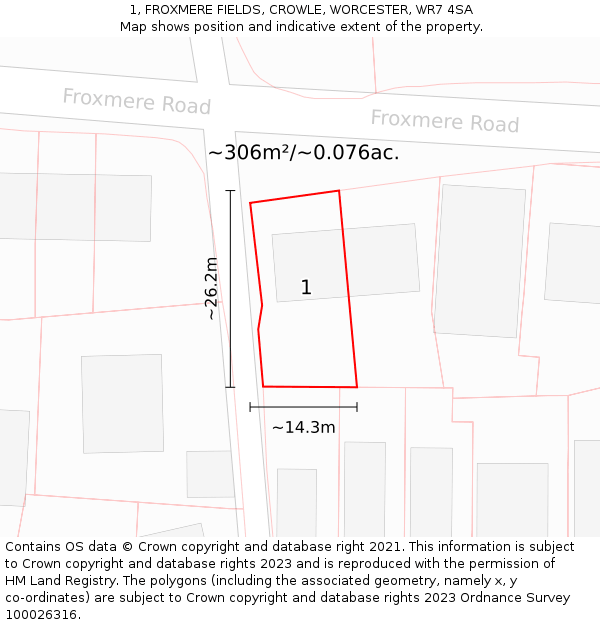 1, FROXMERE FIELDS, CROWLE, WORCESTER, WR7 4SA: Plot and title map