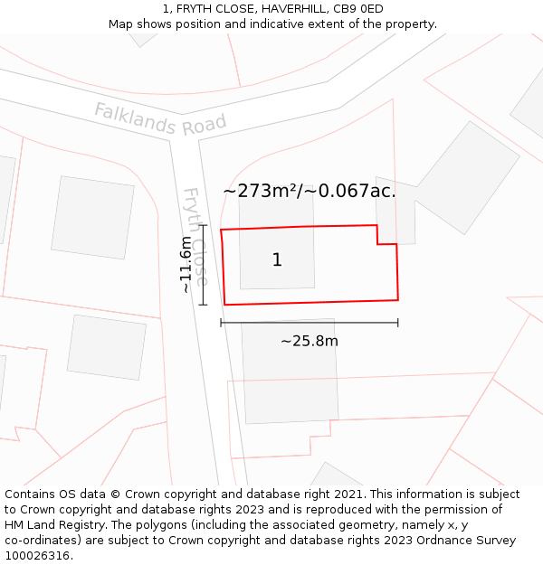 1, FRYTH CLOSE, HAVERHILL, CB9 0ED: Plot and title map