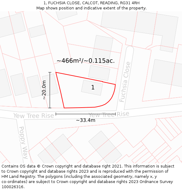 1, FUCHSIA CLOSE, CALCOT, READING, RG31 4RH: Plot and title map