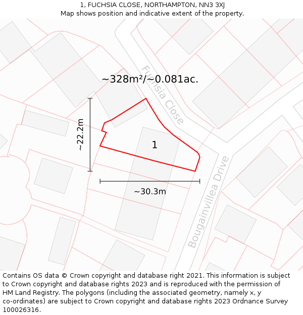 1, FUCHSIA CLOSE, NORTHAMPTON, NN3 3XJ: Plot and title map