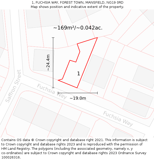 1, FUCHSIA WAY, FOREST TOWN, MANSFIELD, NG19 0RD: Plot and title map