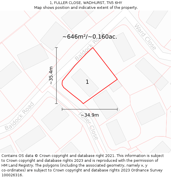 1, FULLER CLOSE, WADHURST, TN5 6HY: Plot and title map