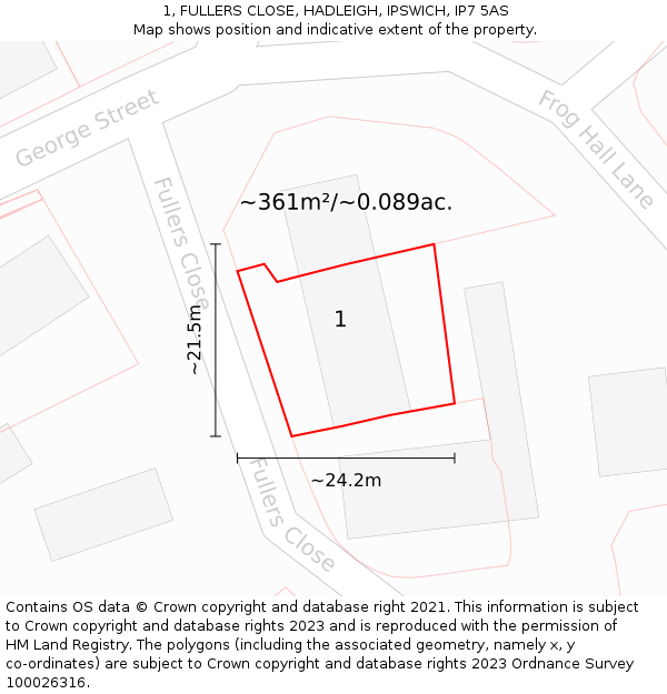 1, FULLERS CLOSE, HADLEIGH, IPSWICH, IP7 5AS: Plot and title map