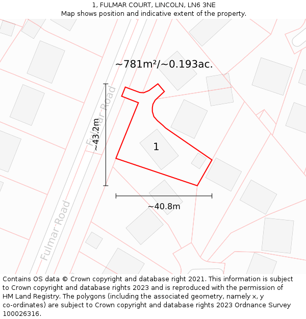 1, FULMAR COURT, LINCOLN, LN6 3NE: Plot and title map