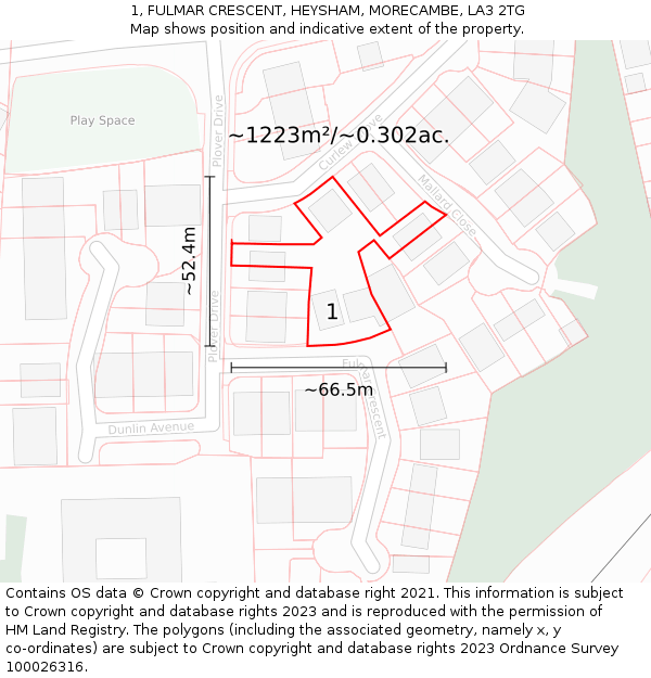 1, FULMAR CRESCENT, HEYSHAM, MORECAMBE, LA3 2TG: Plot and title map