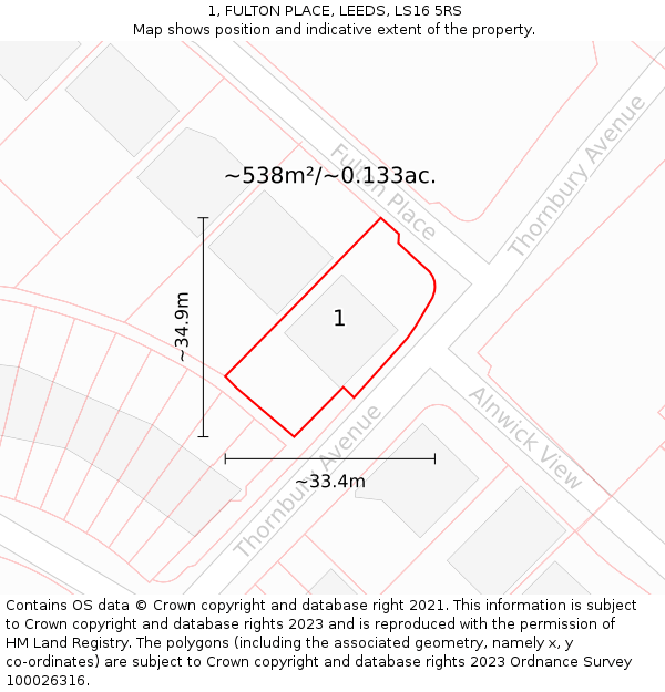 1, FULTON PLACE, LEEDS, LS16 5RS: Plot and title map