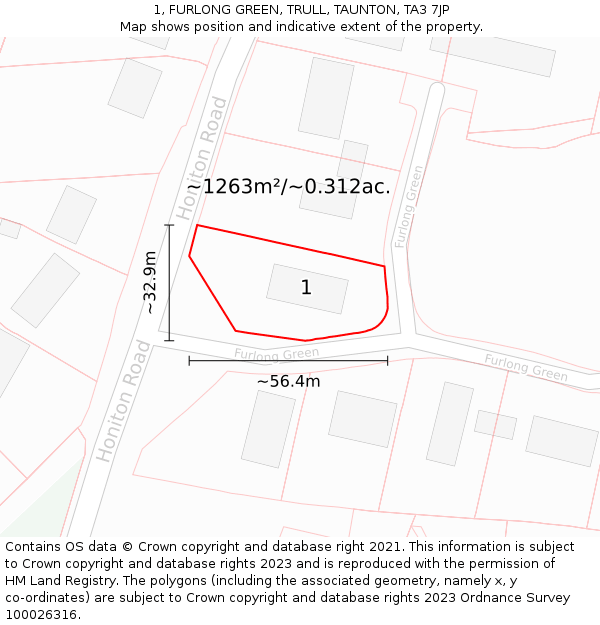 1, FURLONG GREEN, TRULL, TAUNTON, TA3 7JP: Plot and title map