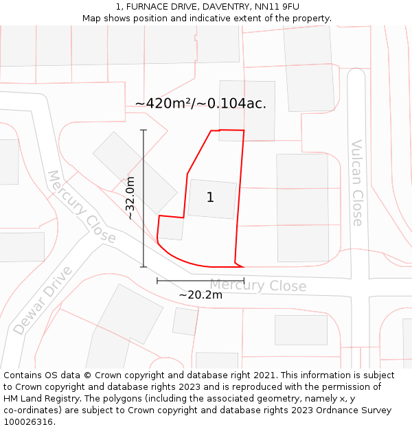 1, FURNACE DRIVE, DAVENTRY, NN11 9FU: Plot and title map