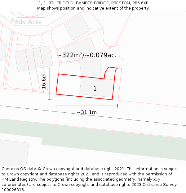 1, FURTHER FIELD, BAMBER BRIDGE, PRESTON, PR5 6XP: Plot and title map