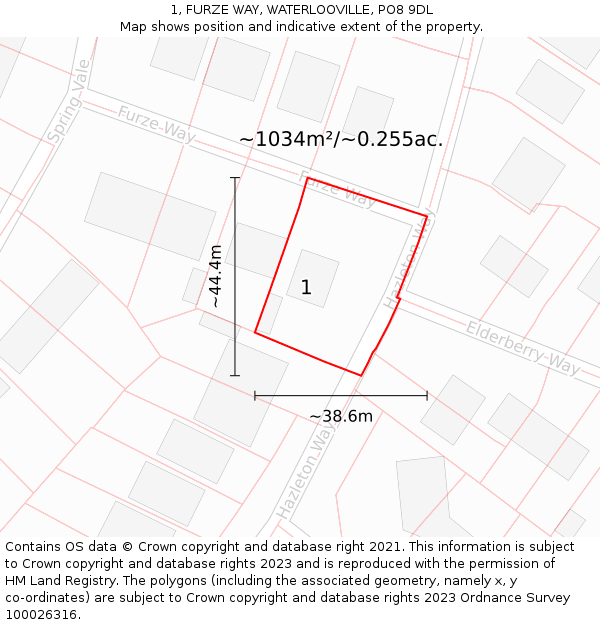 1, FURZE WAY, WATERLOOVILLE, PO8 9DL: Plot and title map