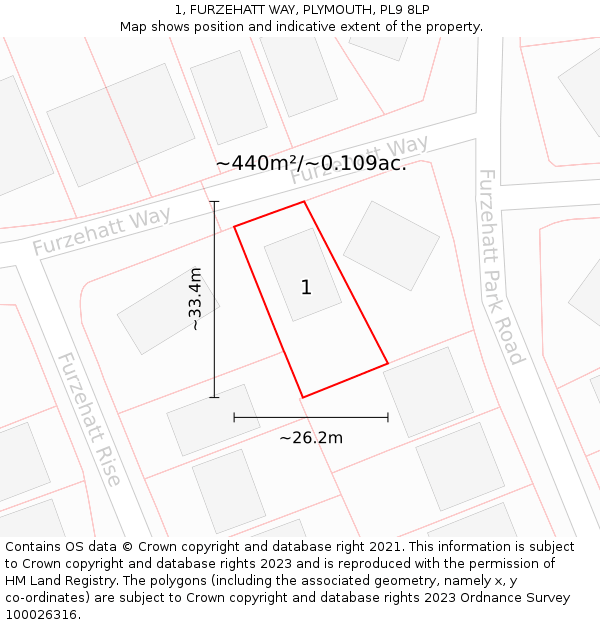 1, FURZEHATT WAY, PLYMOUTH, PL9 8LP: Plot and title map