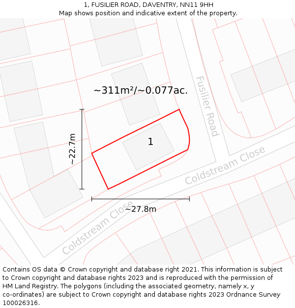 1, FUSILIER ROAD, DAVENTRY, NN11 9HH: Plot and title map