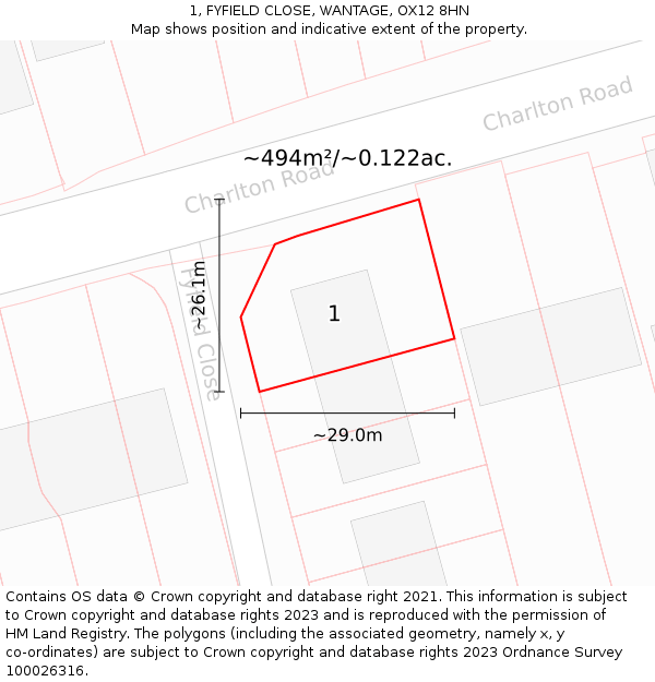 1, FYFIELD CLOSE, WANTAGE, OX12 8HN: Plot and title map