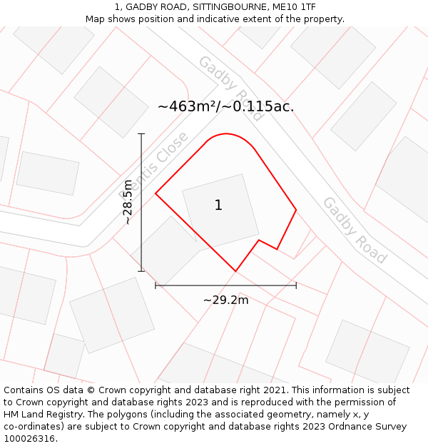 1, GADBY ROAD, SITTINGBOURNE, ME10 1TF: Plot and title map