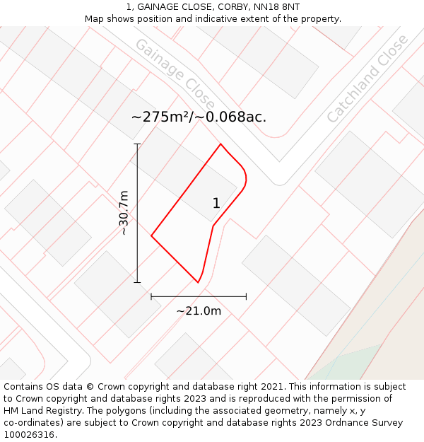 1, GAINAGE CLOSE, CORBY, NN18 8NT: Plot and title map