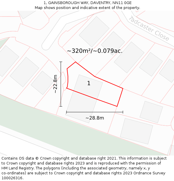 1, GAINSBOROUGH WAY, DAVENTRY, NN11 0GE: Plot and title map