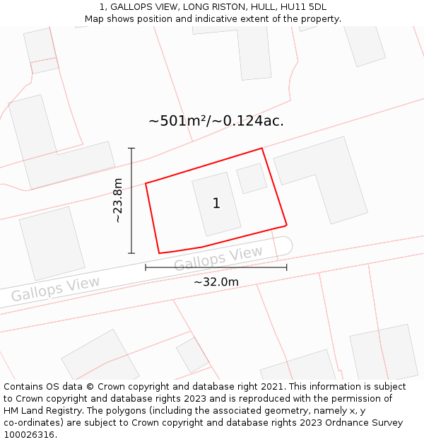 1, GALLOPS VIEW, LONG RISTON, HULL, HU11 5DL: Plot and title map