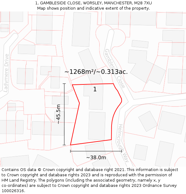 1, GAMBLESIDE CLOSE, WORSLEY, MANCHESTER, M28 7XU: Plot and title map